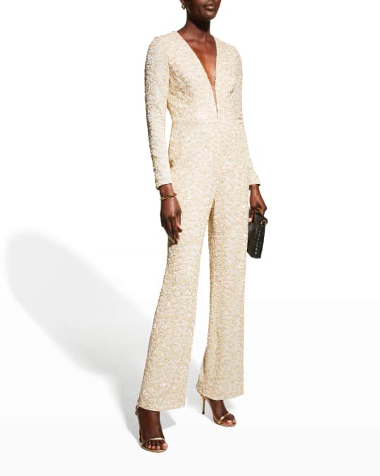 Dress the population white sequin jumpsuit clearance