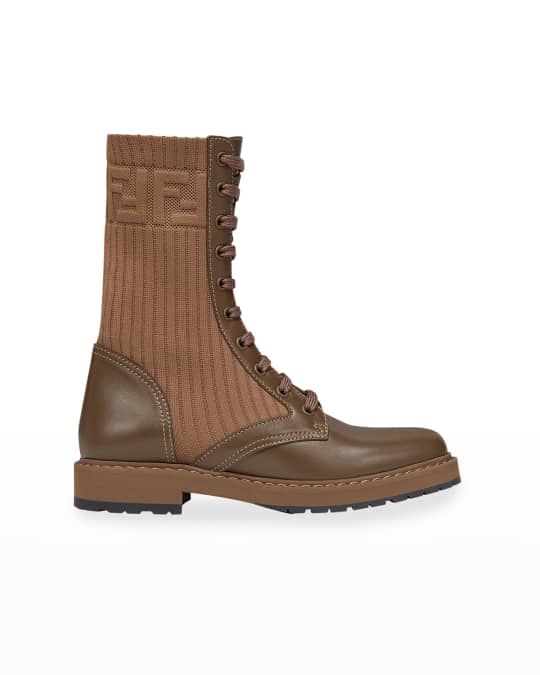 Fendi Leather Knit Combat Booties Neiman Marcus