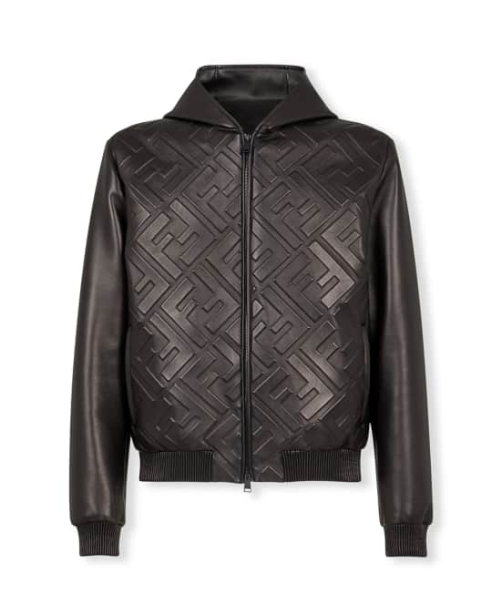 Fendi Men's FF-Embossed Leather Hooded Jacket | Neiman Marcus