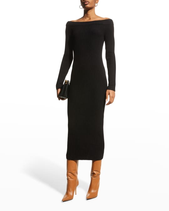 Boat Neck Ribbed Midi Dress