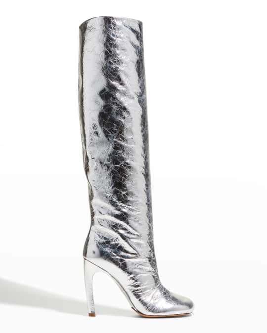 Dries Van Noten Metallic Square-Toe Stiletto Boots | Neiman Marcus