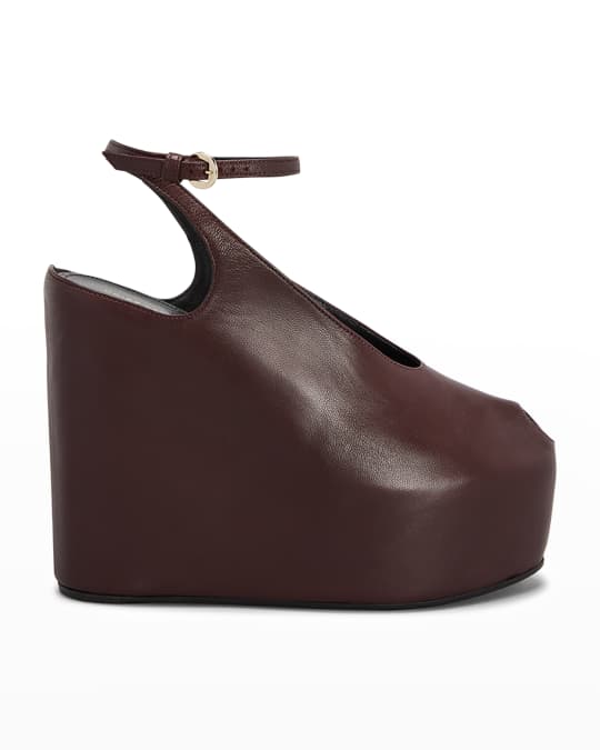 注目の的！【Dries Van Noten】Leather wedges Dries Van Noten Leather Wedge Peep-Toe Platform Sandals