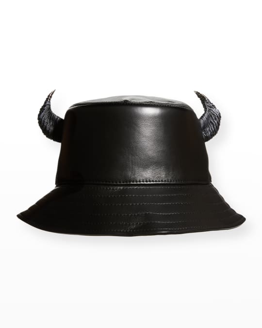 BADBLOOD★韓国人気 Leather Bucket Hat Fashionable Black Top Grain Lambskin Leather Bucket Hat at