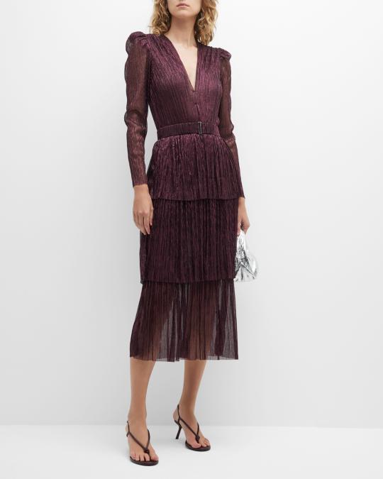 carry tiered belted metallic dress Sabina Musayev Carry Tiered Metallic Dress