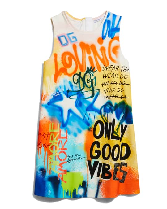 Girl's Only Good Vibes Graffiti Dress, Size 8-12