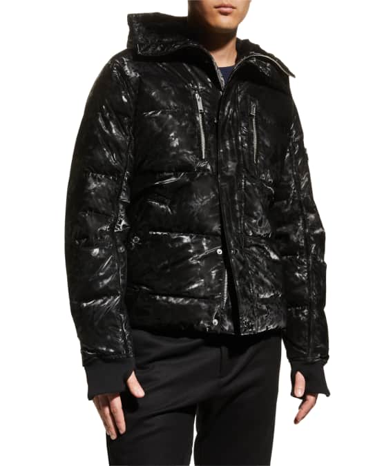 Karl Lagerfeld Paris Men's Smoke-Print Faux Fur Lined Puffer