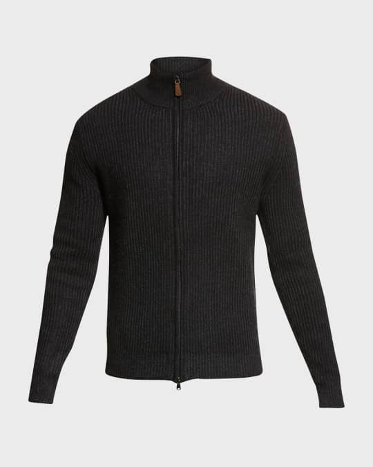 Men's Ribbed Full-Zip Cashmere Sweater