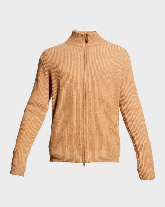 Neiman Marcus Men s Ribbed Full Zip Cashmere Sweater