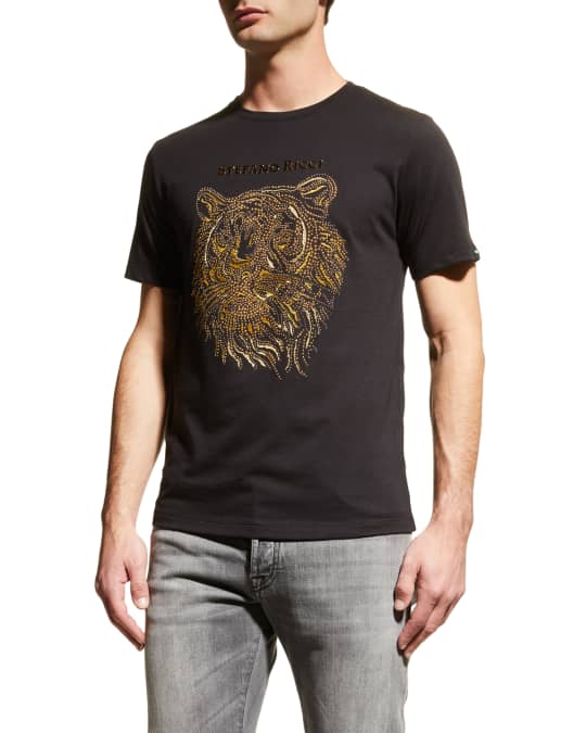 Stefano Ricci Men's Embellished Tiger Head Logo T-Shirt | Neiman Marcus