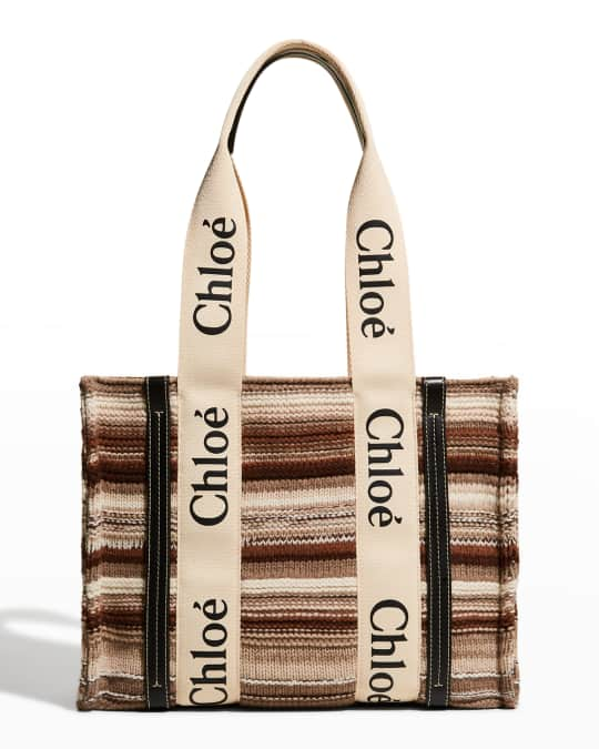 Chloe Woody Small Tote Bag in Linen with Crossbody Strap