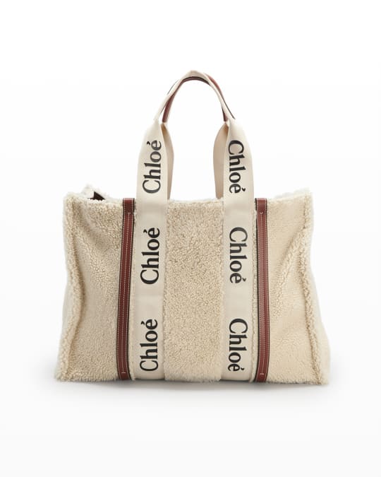 Woody Shearling Leather East West Tote Bag