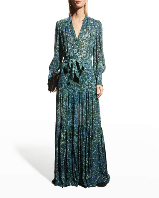 Veronica Beard Maidens Printed Long-Sleeve Maxi Dress | Neiman Marcus