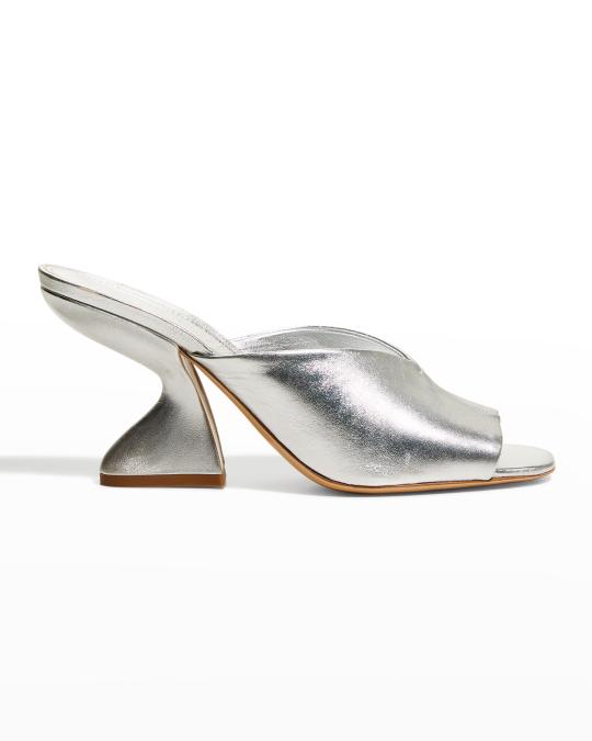 Ferragamo Sansu 85mm Metallic Sculptural-Heel Mules | Neiman Marcus