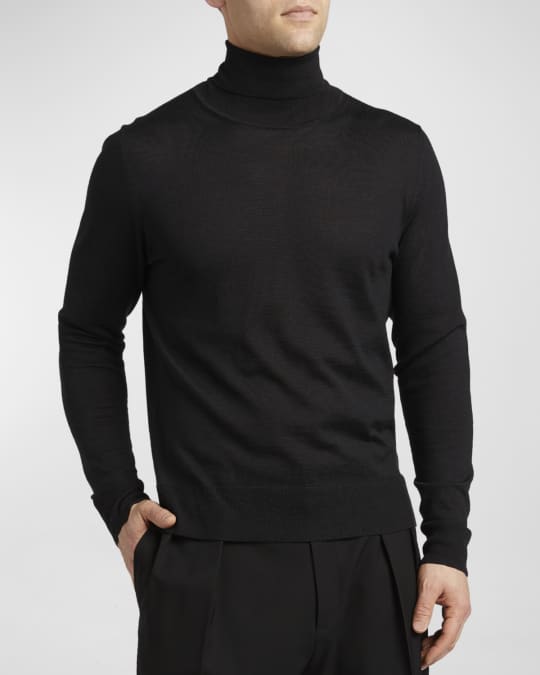 THE ROW Men's Emile Solid Wool-Silk Turtleneck Sweater Neiman Marcus