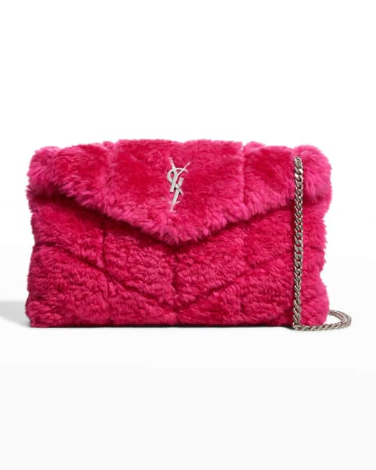 Saint Laurent Loulou Small Ysl Shearling Shoulder Bag Nero