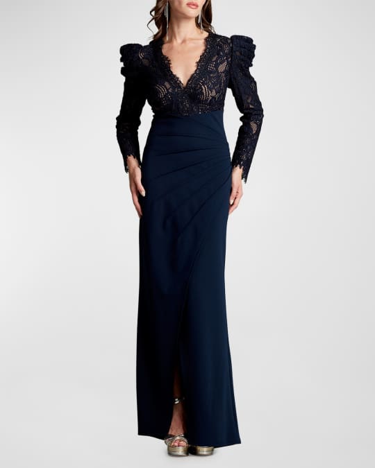 Rickie Freeman for Teri Jon 3/4-Sleeve Lace Overlay Gown