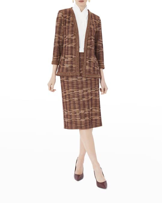 Misook Chain-Trim Melange Tweed Knit Jacket | Neiman Marcus