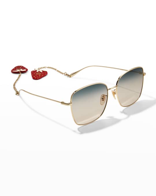 Oversized Square Metal Sunglasses w/ Strawberry Drops 
