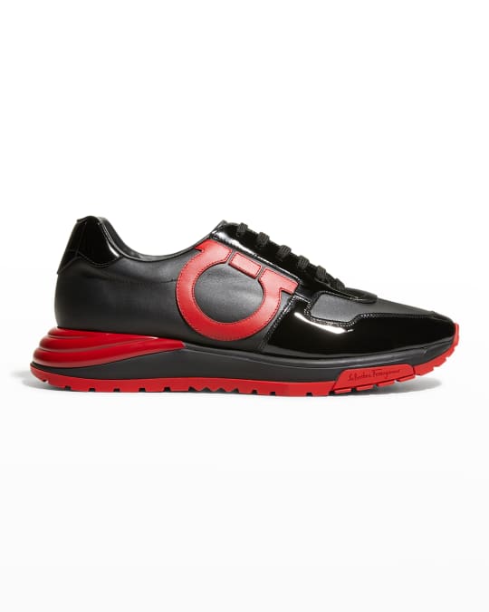 Ferragamo Men's Brooklyn Gancio Patent Trainer Sneakers | Neiman Marcus