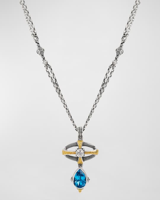 Delos Two-Tone White Sapphire and Swiss Blue Topaz Necklace