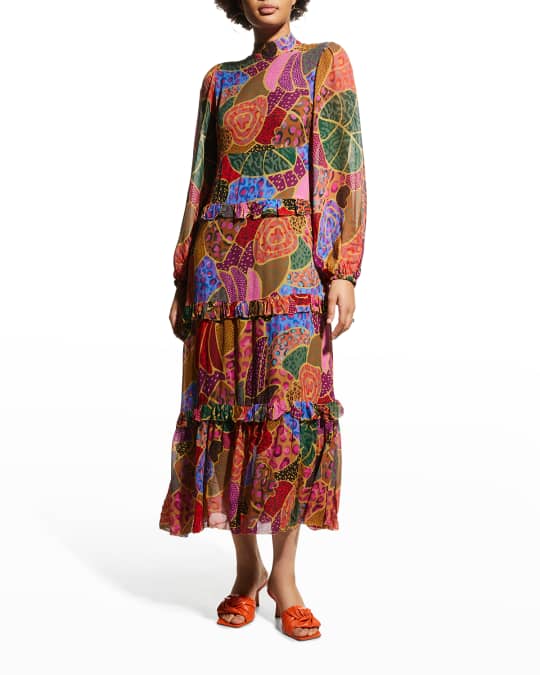 Farm Rio Hidden Animals Tiered Maxi Dress | Neiman Marcus