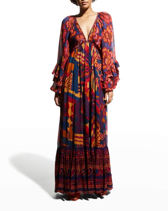 Farm Rio Blue Abstract Patches Maxi Dress