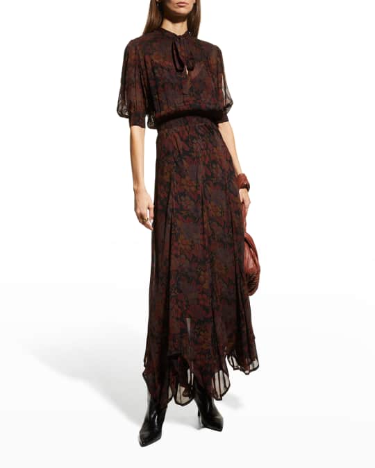 Floral Print Puff Sleeve Long Dress