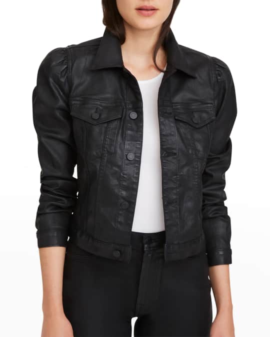 7 for all mankind Puff-Sleeve Coated Denim Jacket | Neiman Marcus