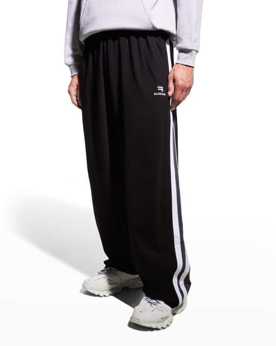 Cotton-terry tracksuit bottoms with logo and stripe prints