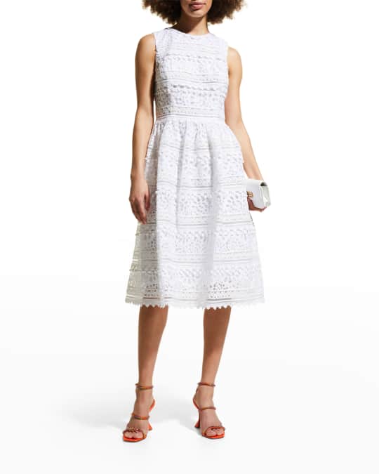 Carolina Herrera Embroidered Eyelet Fit-&-Flare Dress - BCI Cotton | Neiman  Marcus