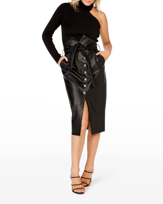 Bardot Faux-Leather Belted Paperbag Skirt | Neiman Marcus