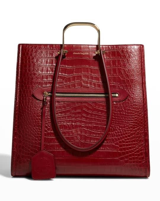 Alexander McQueen The Short Story Burgundy Croc Print Leather