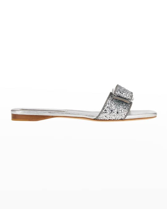 Ferragamo Vicky Glitter Bow Slide Sandals | Neiman Marcus