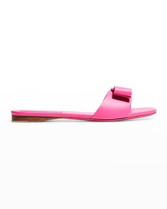 Ferragamo Vicky Lambskin Bow Slide Sandals | Neiman Marcus