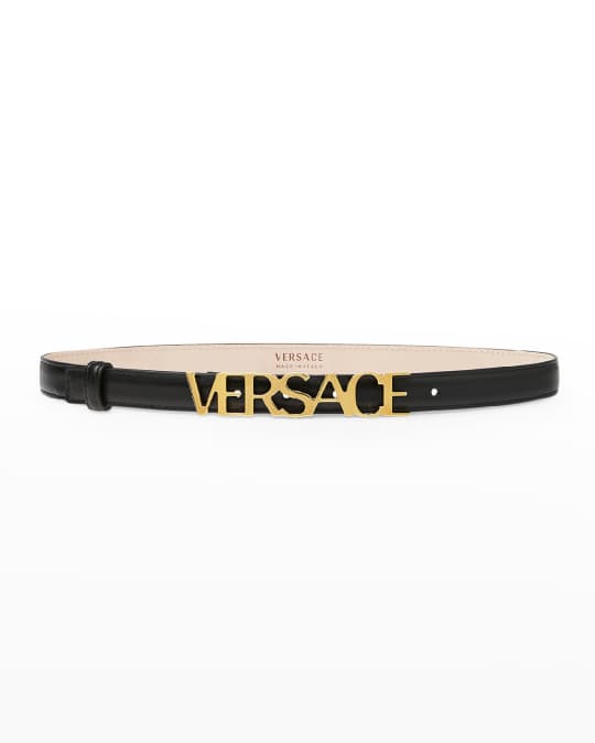 Versace Leather Letter Logo Belt | Neiman Marcus