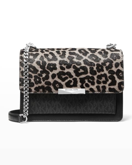 Jade Large Leopard Monogram Print Gusset Shoulder Bag