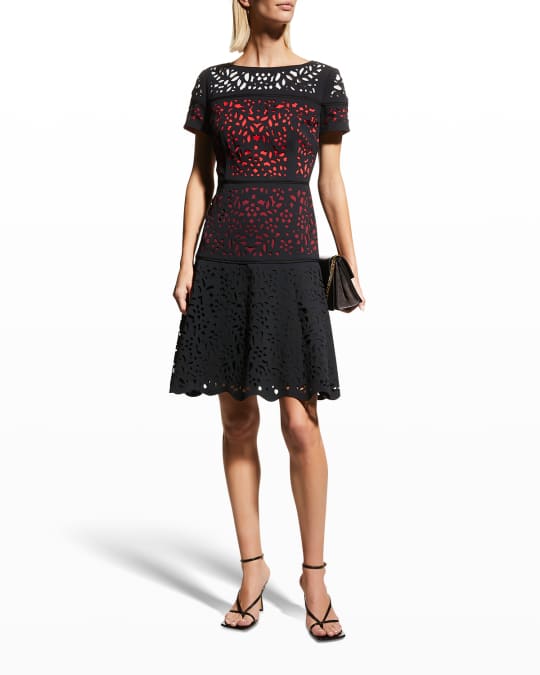 Shani Ombre Laser-Cut Crepe Dress | Neiman Marcus