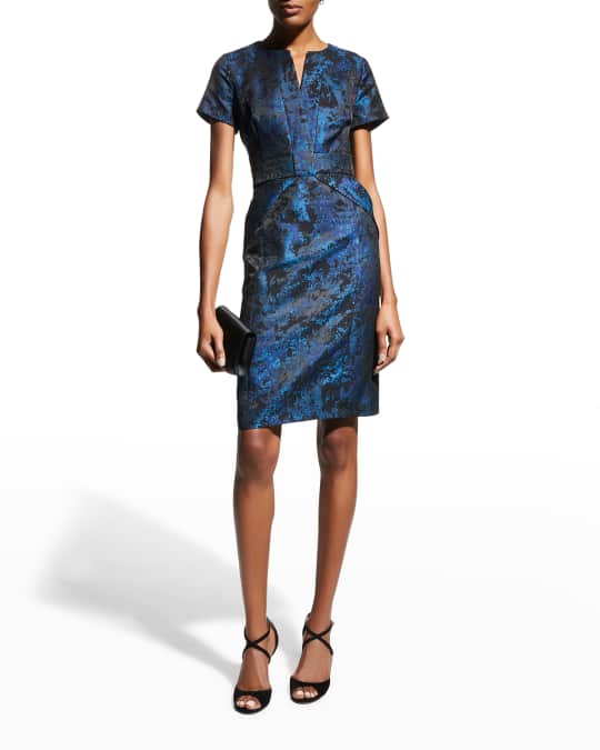 Shani Short Sleeve Jacquard Bow Dress Neiman Marcus