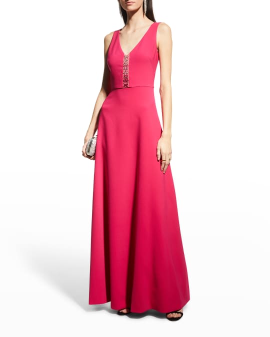 Julia V Neck A Line Crepe Gown