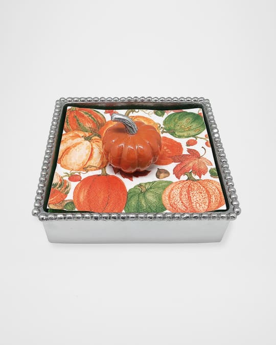 Orange Pumpkin Weight & Beaded Napkin Box
