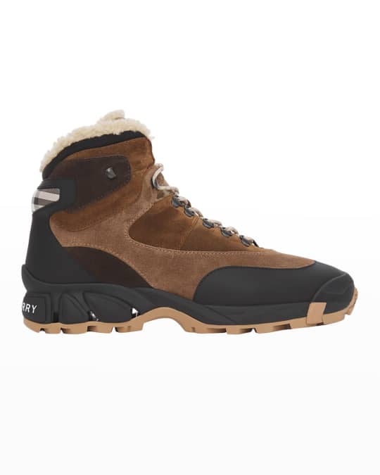 Burberry Men s Mix Leather Shearling Lined Winter Boots Neiman