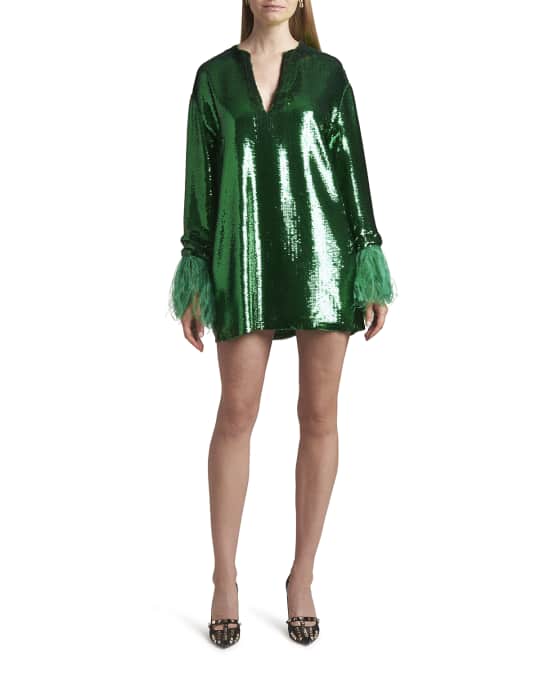 VALENTINO GARAVANI Mini dress with feathers フェザー ドレス VALENTINO GARAVANI Feather-trimmed wool and silk-blend mini
