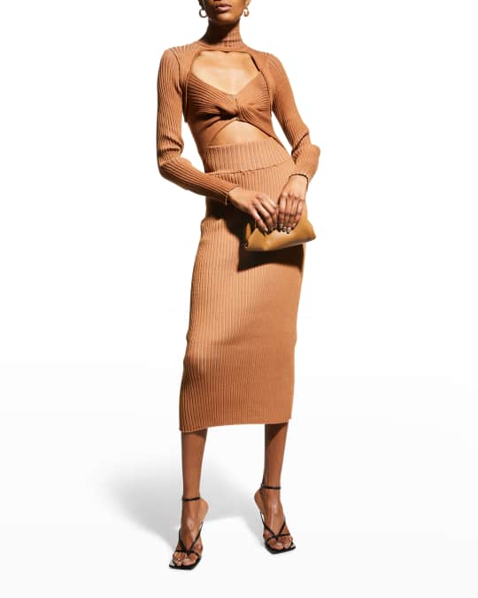 AMUR Merino Wool Twist-Front Cutout Dress | Neiman Marcus
