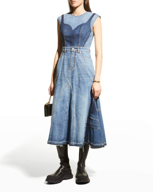 Alexander McQueen Reconstructed Denim Midi Dress | Neiman Marcus