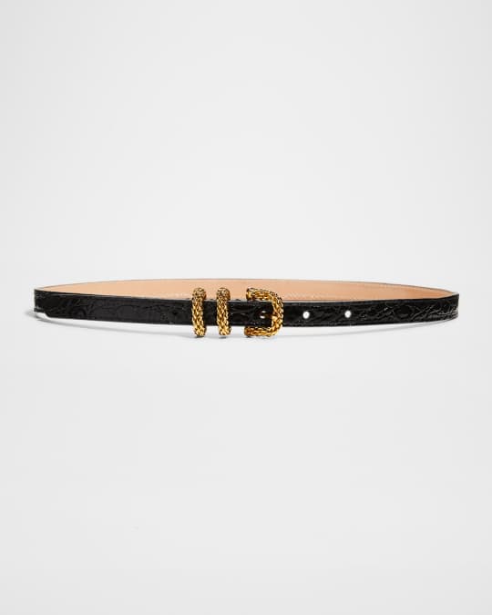Kat Croc-Embossed Chain Buckle Belt