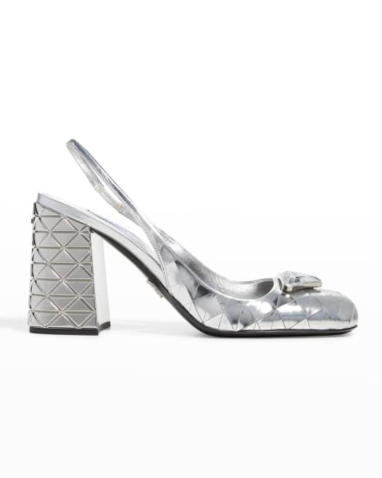 Prada Metallic Block-Heel Slingback Pumps | Neiman Marcus