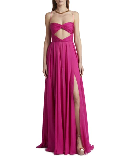 Valentino Garavani Pleated Twist-Cutout Silk Gown | Neiman Marcus