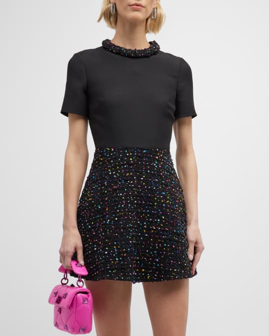 Valentino Garavani Rainbow Tweed Mini Dress w/ Braided Trim | Neiman Marcus