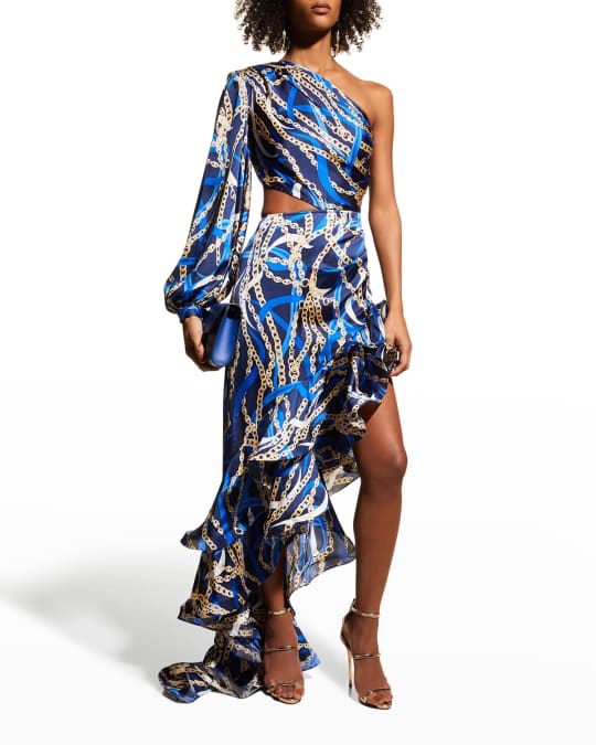 Bronx and Banco Hanne One Sleeve Tiered Ruffle Gown Neiman Marcus