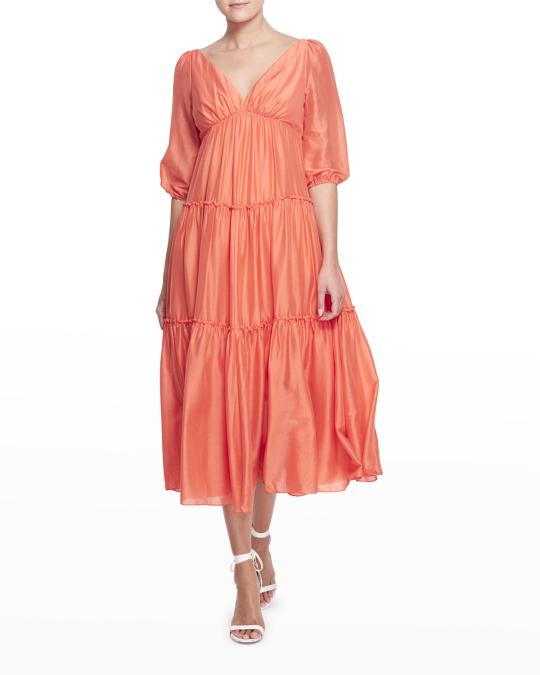 voile elbow sleeve midi dress Banana Republic NWOT Voile Elbow-Sleeve Midi Dress